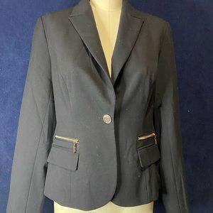 Navy blazer with gold button and zipper. Size 6